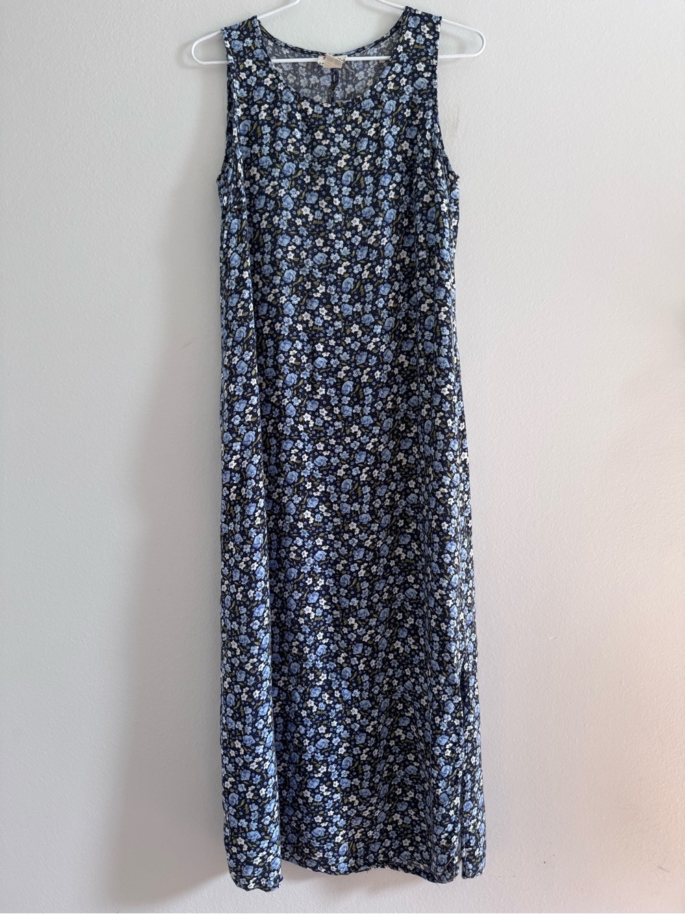 Vintage 90s Ease Sport Blue Floral Maxi Shirt Dress Size 6 - Picture 2 of 12